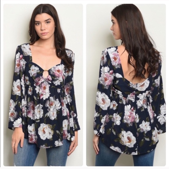 NWT! Keyhole Sweetheart Neck Floral Watercolor Top - Picture 6 of 8
